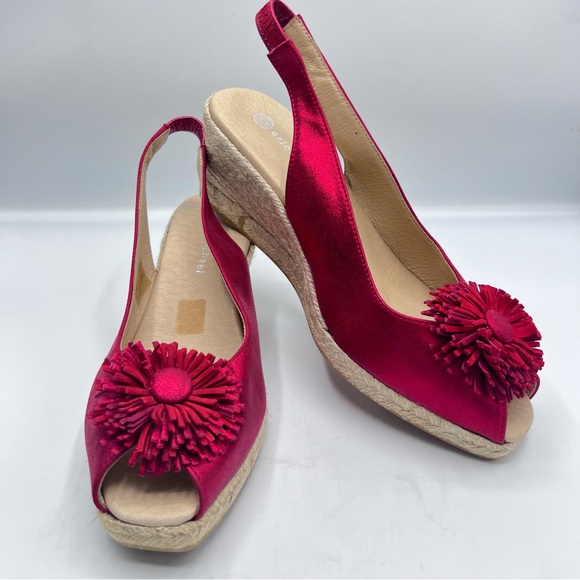 Eric Michael Shoes - Eric Michael Metallic Red Leather Peep Tie Slingback Espadrilles